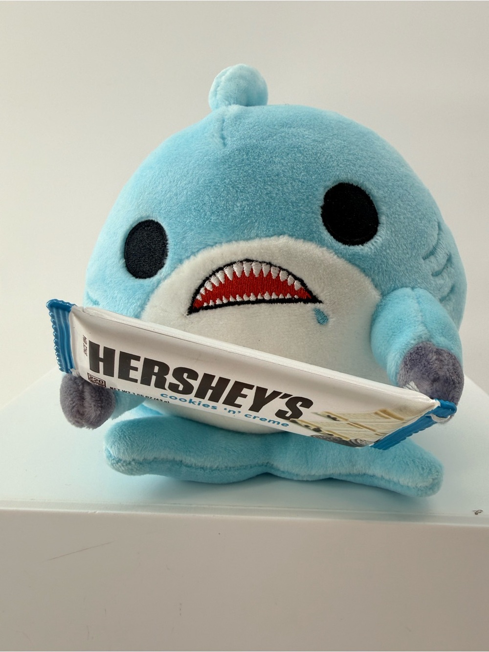 Blue Plush Shark Stuffed Animal with Cookies n' Creme Bar